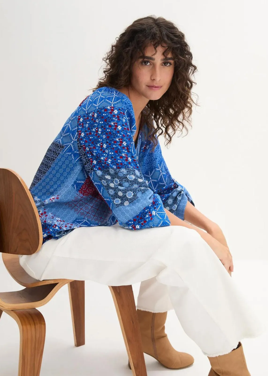 bonprix Bekleidung·Jacken & Mäntel|Blusen & Tuniken^Tunikabluse, Crincle, Langarm enzian floral