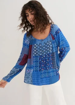 bonprix Bekleidung·Jacken & Mäntel|Blusen & Tuniken^Tunikabluse, Crincle, Langarm enzian floral