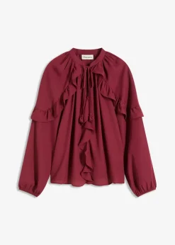 bonprix Bekleidung·Jacken & Mäntel|Blusen & Tuniken^Tunikabluse mit Volants rhododendronrot