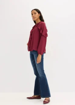 bonprix Bekleidung·Jacken & Mäntel|Blusen & Tuniken^Tunikabluse mit Volants rhododendronrot