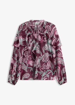 bonprix Nachhaltigere Materialien|Blusen & Tuniken^Tunikabluse mit Volants dunkelfuchsia paisley