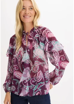 bonprix Nachhaltigere Materialien|Blusen & Tuniken^Tunikabluse mit Volants dunkelfuchsia paisley