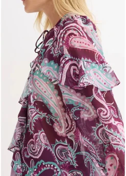 bonprix Nachhaltigere Materialien|Blusen & Tuniken^Tunikabluse mit Volants dunkelfuchsia paisley