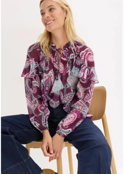 bonprix Nachhaltigere Materialien|Blusen & Tuniken^Tunikabluse mit Volants dunkelfuchsia paisley