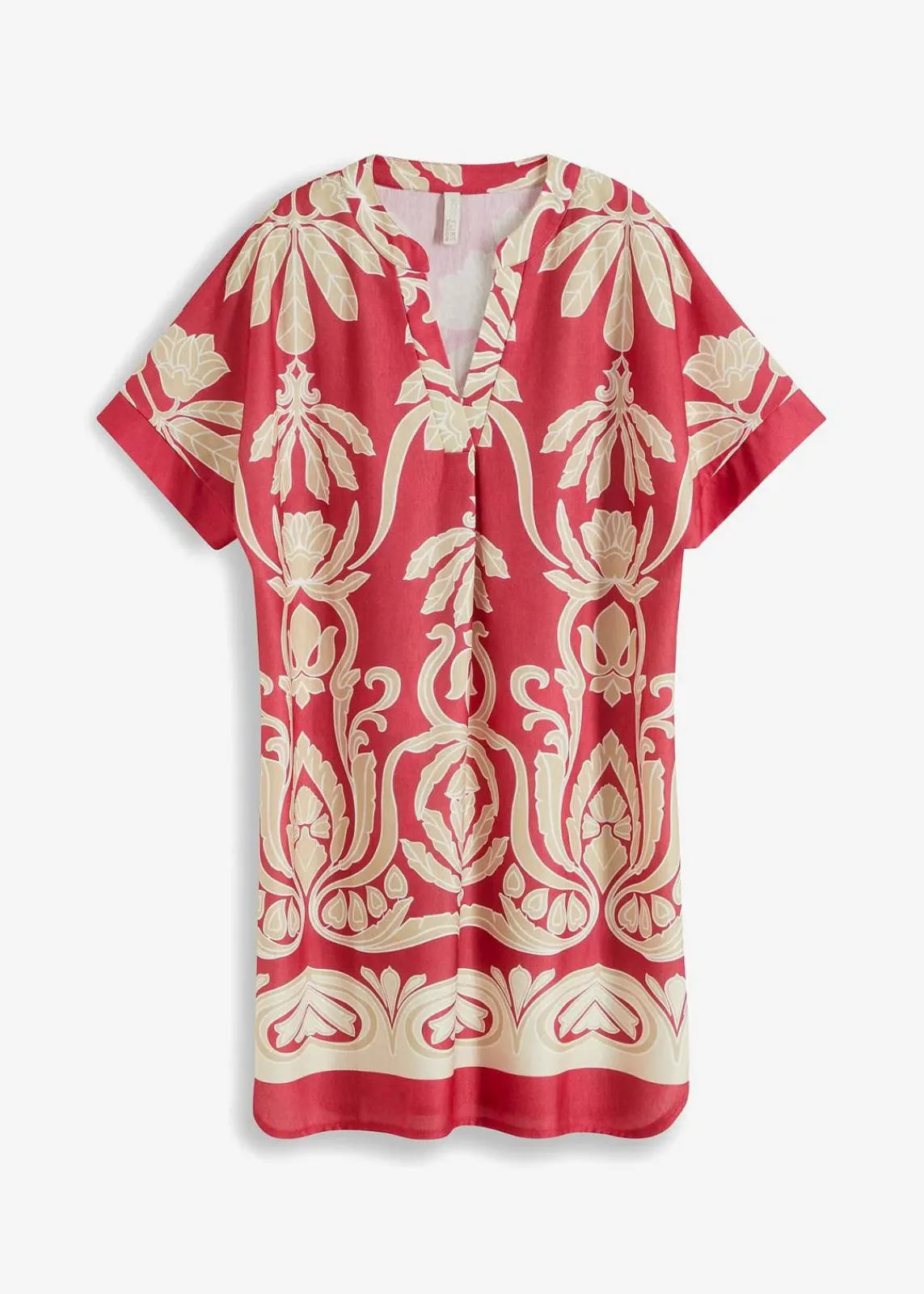 bonprix Bekleidung·Pullover & Strickjacken|Kleider^Tunika-Kleid rot/creme bedruckt