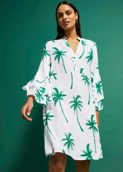 bonprix Nachhaltigere Materialien|Kleider^Tunika-Kleid weiß/minzegrün bedruckt