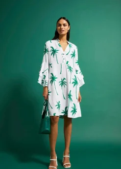 bonprix Nachhaltigere Materialien|Kleider^Tunika-Kleid weiß/minzegrün bedruckt