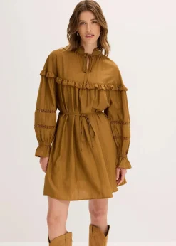 bonprix Bekleidung·Pullover & Strickjacken|Kleider^Tunika-Kleid aus feinem Viskose-Mix cognac braun