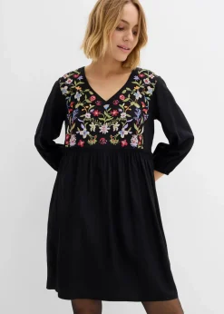 bonprix Kleider|Bekleidung·Pullover & Strickjacken^Tunika-Kleid aus fließender Viskose schwarz bedruckt