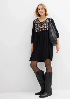 bonprix Kleider|Bekleidung·Pullover & Strickjacken^Tunika-Kleid aus fließender Viskose schwarz bedruckt