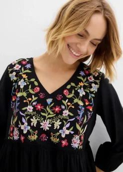 bonprix Kleider|Bekleidung·Pullover & Strickjacken^Tunika-Kleid aus fließender Viskose schwarz bedruckt