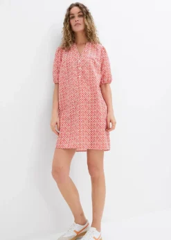 bonprix Bekleidung·Pullover & Strickjacken|Kleider^Tunika-Kleid aus fließender Viskose zimtrot /wollweiß bedruckt