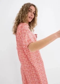 bonprix Bekleidung·Pullover & Strickjacken|Kleider^Tunika-Kleid aus fließender Viskose zimtrot /wollweiß bedruckt