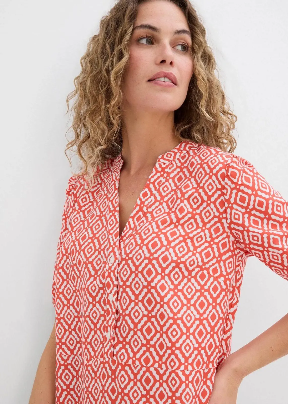 bonprix Bekleidung·Pullover & Strickjacken|Kleider^Tunika-Kleid aus fließender Viskose zimtrot /wollweiß bedruckt