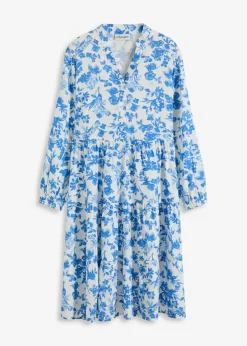 bonprix Kleider|Bekleidung·Pullover & Strickjacken^Tunika-Kleid aus fließender Viskose gletscherblau/hellblau/wollweiß