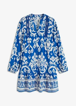 bonprix Nachhaltigere Materialien|Kleider^Tunika-Kleid aus fließender Viskose azurblau/weiß graphisch bedruckt