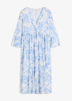bonprix Bekleidung·Pullover & Strickjacken|Kleider^Tunika-Kleid aus fließender Viskose mittelblau/weiß floral