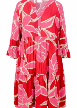 bonprix Nachhaltigere Materialien|Kleider^Tunika-Kleid aus fließender Viskose signalrot / flamingopink floral
