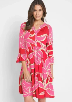bonprix Nachhaltigere Materialien|Kleider^Tunika-Kleid aus fließender Viskose signalrot / flamingopink floral