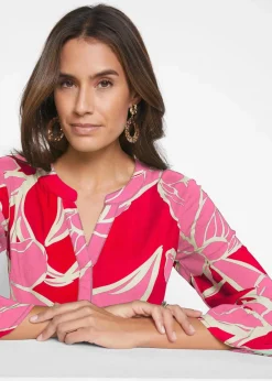 bonprix Nachhaltigere Materialien|Kleider^Tunika-Kleid aus fließender Viskose signalrot / flamingopink floral