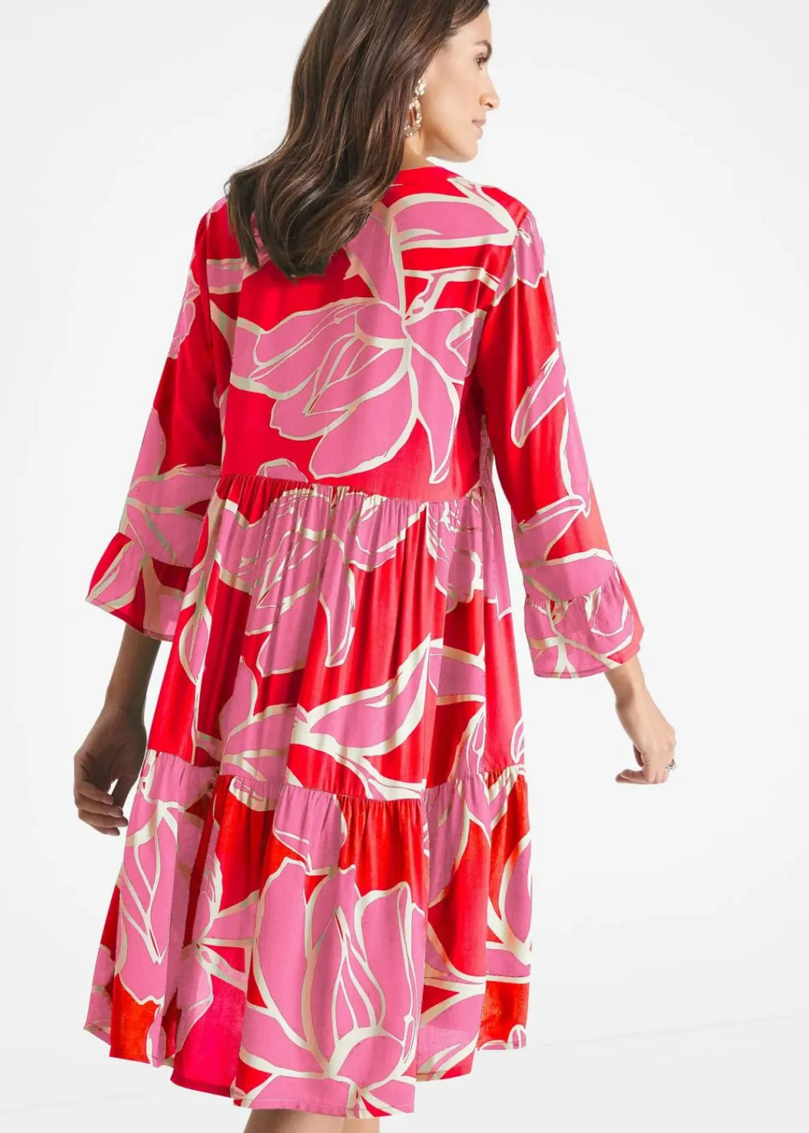 bonprix Nachhaltigere Materialien|Kleider^Tunika-Kleid aus fließender Viskose signalrot / flamingopink floral