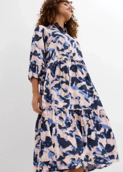 bonprix Bekleidung·Pullover & Strickjacken|Zweiteiler & Sets^Tunika-Kleid aus fließender Viskose wolkenblau/pfirsichrosa/dunkelblau/cremerosa/puderflieder bedruckt