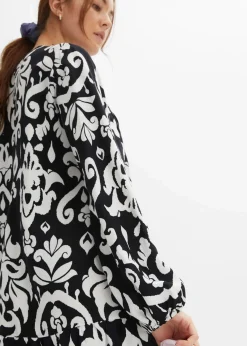 bonprix Bekleidung·Pullover & Strickjacken|Kleider^Tunika-Kleid aus fließender Viskose schwarz/weiß graphisch bedruckt