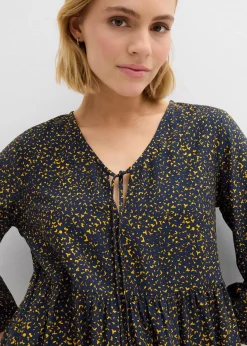 bonprix Kleider|Bekleidung·Pullover & Strickjacken^Tunika-Kleid aus fließender Vikose dunkelblau/lemoncurry bedruckt