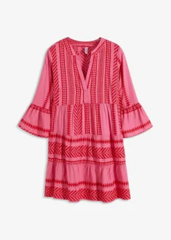 bonprix Bekleidung·Pullover & Strickjacken|Kleider^Tunika-Kleid aus fließender Viskose rot/pink gemustert