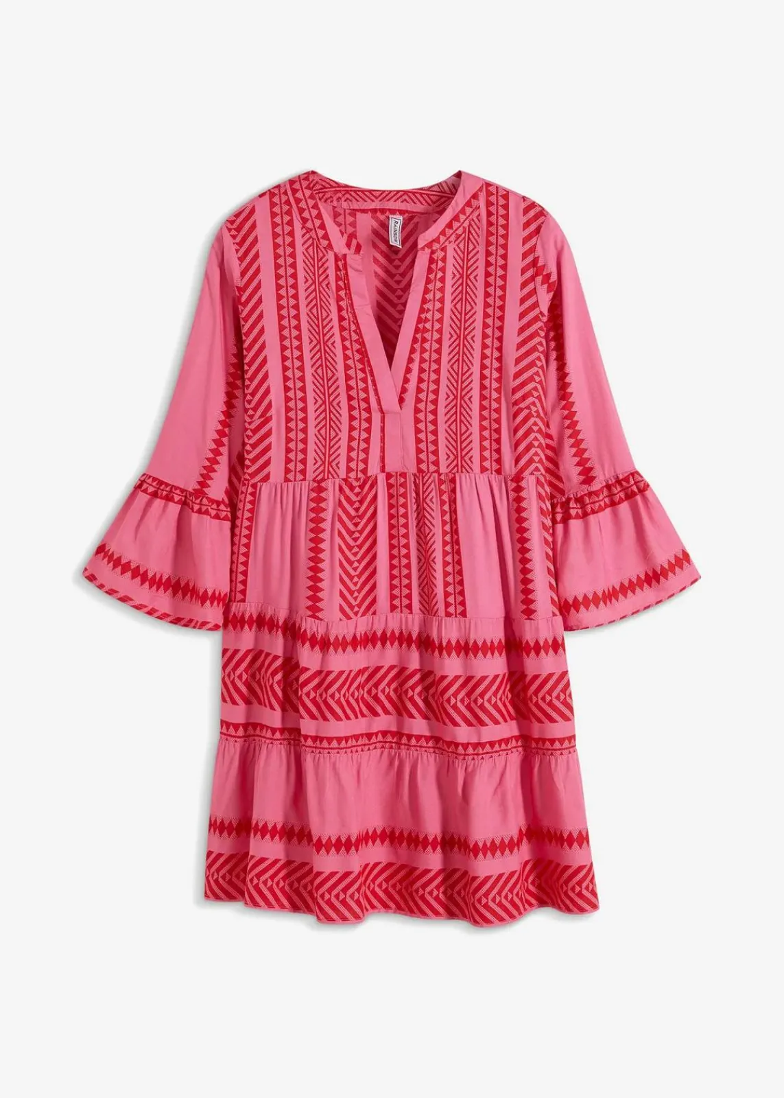 bonprix Bekleidung·Pullover & Strickjacken|Kleider^Tunika-Kleid aus fließender Viskose rot/pink gemustert