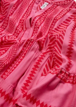 bonprix Bekleidung·Pullover & Strickjacken|Kleider^Tunika-Kleid aus fließender Viskose rot/pink gemustert
