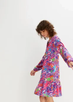bonprix Nachhaltigere Materialien|Kleider^Tunika-Kleid aus fließender Viskose dunkelpink bedruckt