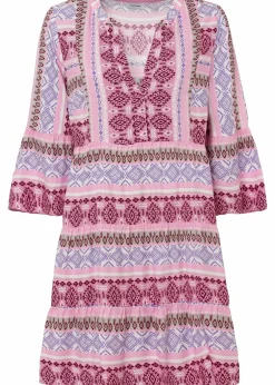 bonprix Nachhaltigere Materialien|Kleider^Tunika-Kleid aus fließender Viskose rosa / weiß / helllila bedruckt