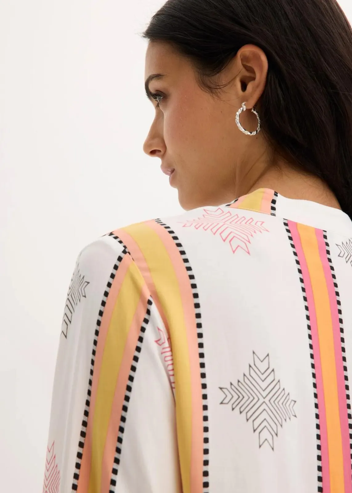 bonprix Bekleidung·Pullover & Strickjacken|Kleider^Tunika-Kleid aus fließender Viskose wollweiß/orange