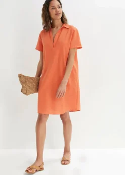 bonprix Bekleidung·Jacken & Mäntel|Blusen & Tuniken^Tunika-Kleid aus leichtem Leinen-Mix kupferorange