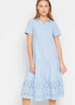 bonprix Kleider|Bekleidung·Pullover & Strickjacken^Tunika-Kleid aus reiner Baumwolle mit Lochstickerei perlblau