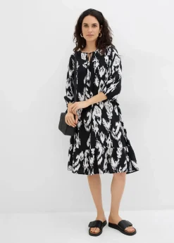 bonprix Bekleidung·Pullover & Strickjacken|Zweiteiler & Sets^Tunika-Kleid aus reiner Viskose schwarz/wollweiß bedruckt