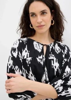 bonprix Bekleidung·Pullover & Strickjacken|Zweiteiler & Sets^Tunika-Kleid aus reiner Viskose schwarz/wollweiß bedruckt