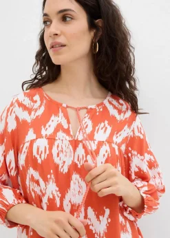 bonprix Kleider|Zweiteiler & Sets^Tunika-Kleid aus reiner Viskose zimtrot /wollweiß bedruckt