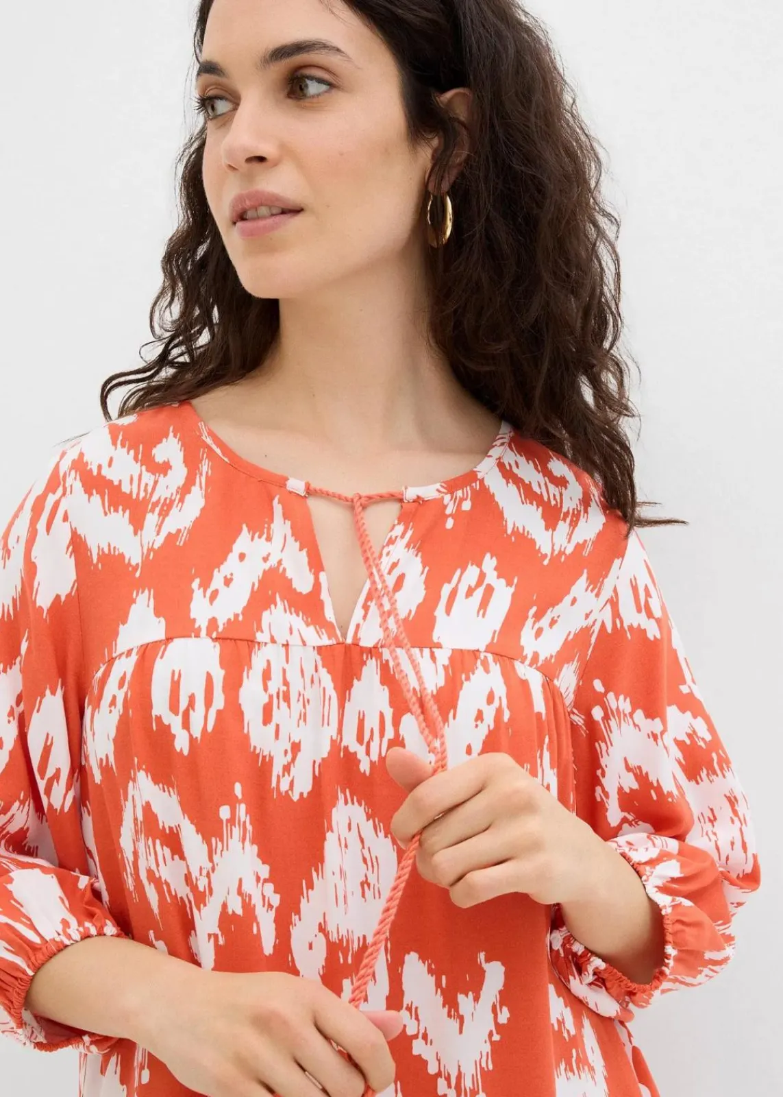 bonprix Kleider|Zweiteiler & Sets^Tunika-Kleid aus reiner Viskose zimtrot /wollweiß bedruckt