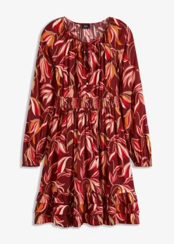 bonprix Bekleidung·Pullover & Strickjacken|Kleider^Tunika-Kleid aus reiner Viskose rubinrot/rot floral