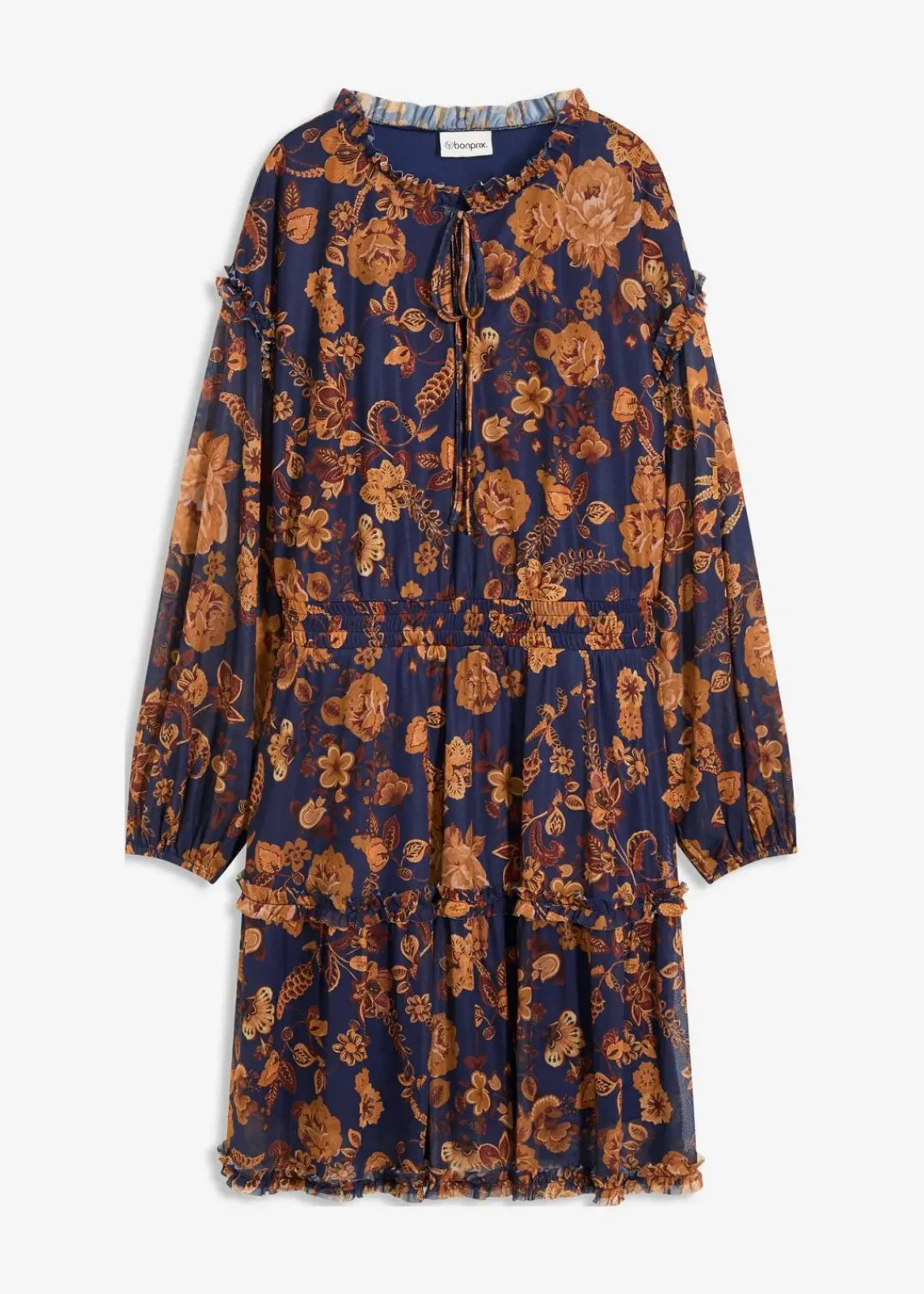 bonprix Bekleidung·Pullover & Strickjacken|Kleider^Tunika-Kleid aus softem Mesh dunkelblau floral