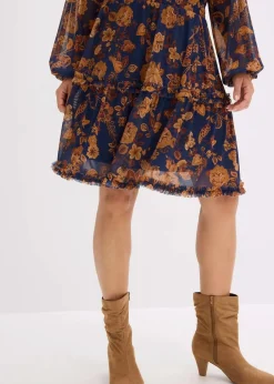 bonprix Bekleidung·Pullover & Strickjacken|Kleider^Tunika-Kleid aus softem Mesh dunkelblau floral