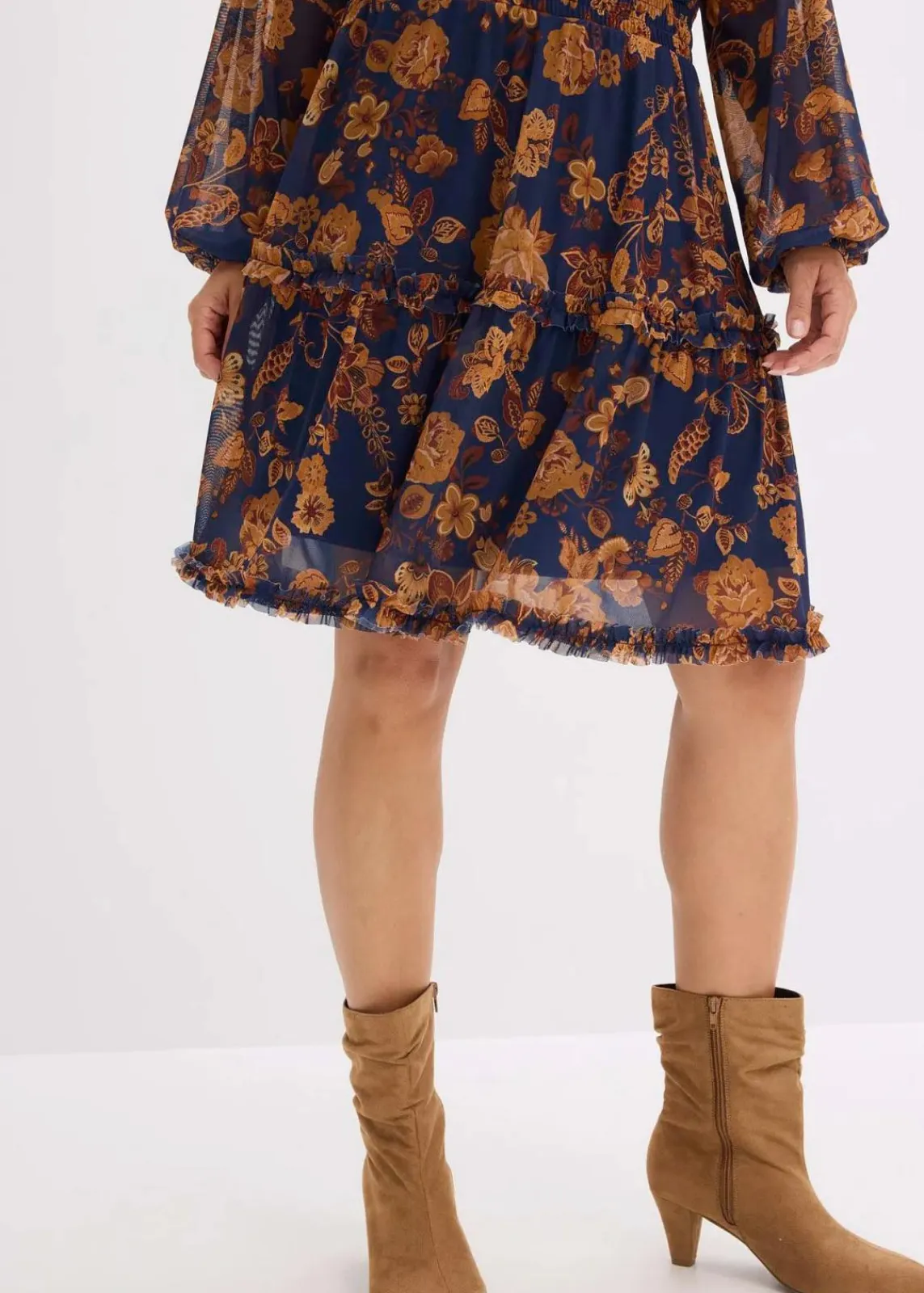 bonprix Bekleidung·Pullover & Strickjacken|Kleider^Tunika-Kleid aus softem Mesh dunkelblau floral