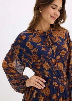 bonprix Bekleidung·Pullover & Strickjacken|Kleider^Tunika-Kleid aus softem Mesh dunkelblau floral