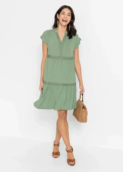 bonprix Bekleidung·Pullover & Strickjacken|Kleider^Tunika-Kleid aus softem Viskose-Mix piniengrün