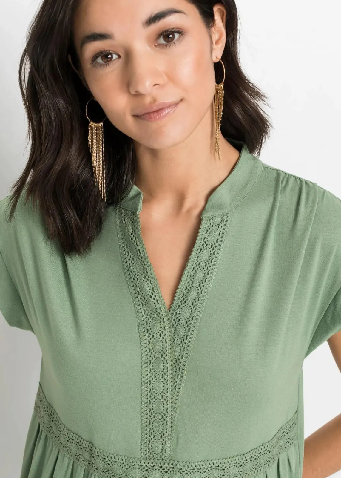 bonprix Bekleidung·Pullover & Strickjacken|Kleider^Tunika-Kleid aus softem Viskose-Mix piniengrün