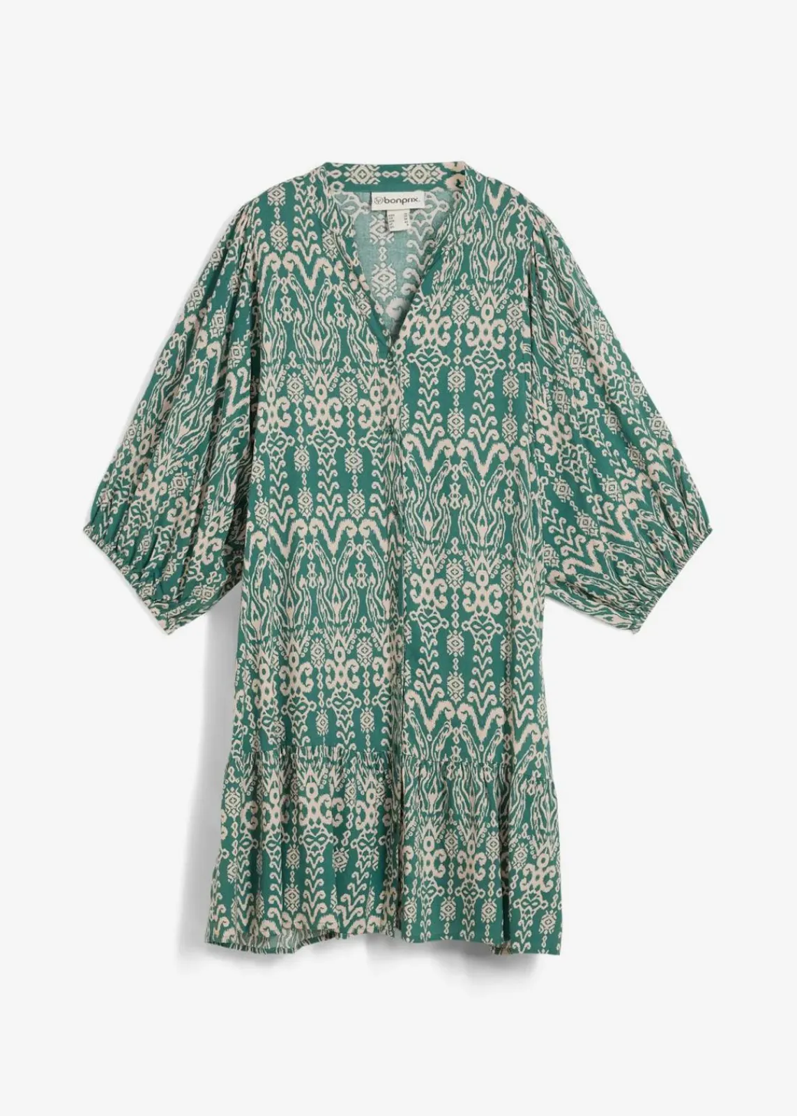 bonprix Bekleidung·Pullover & Strickjacken|Kleider^Tunika-Kleid aus softer Viskose graugrün/kreidebeige bedruckt