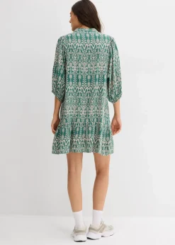 bonprix Bekleidung·Pullover & Strickjacken|Kleider^Tunika-Kleid aus softer Viskose graugrün/kreidebeige bedruckt
