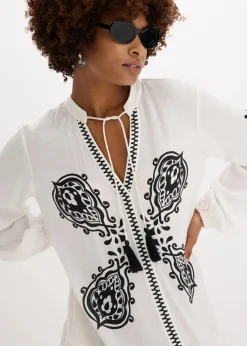 bonprix Bekleidung·Pullover & Strickjacken|Kleider^Tunika-Kleid aus strukturierter Viskose wollweiß/schwarz